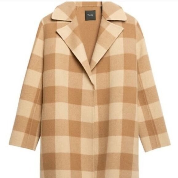 THEORY Double-Faced Check Overlay Wool Pea Coat NWT - Picture 6 of 14